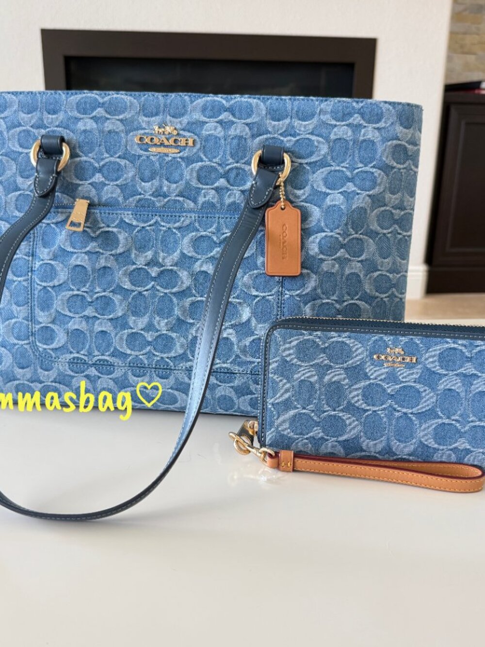 Bundle‼️Coach Station Tote Bag Denim CDB88 & CDE93 Long Zip Around Wallet